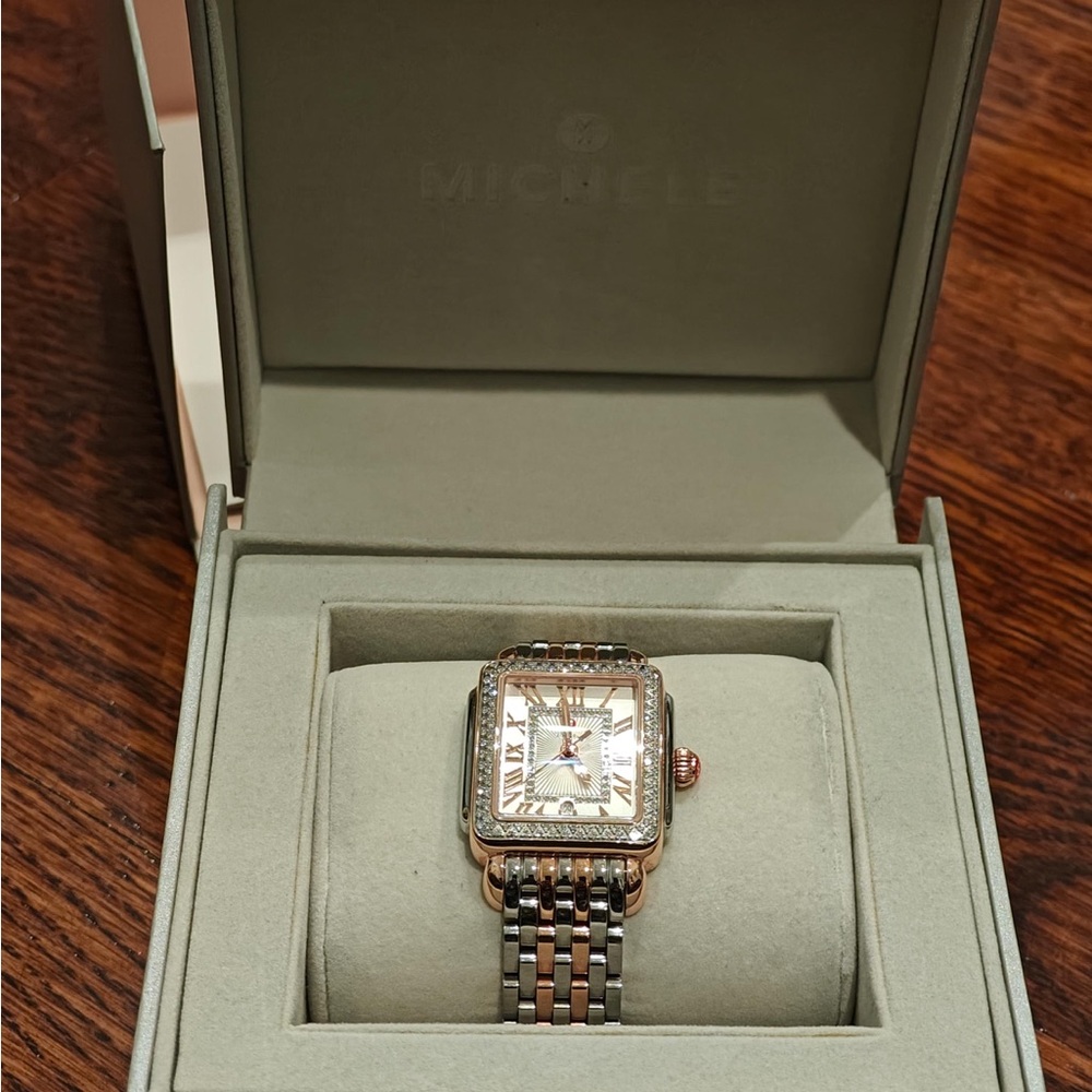 Michele Deco Madison Diamond & Two-Tone Pink Gold and Stainless Steel Watch - Picture 8 of 12